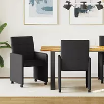 Valgomojo Kėdės su Ratukais 2 pcs Juoda 58 x 65 x 94 cm audinys