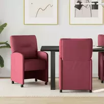 Valgomojo Kėdės su Ratukais 2 pcs Vyno raudonumo audinys