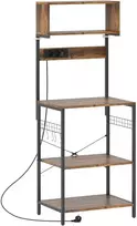 HOMCOM virtuvinė pastatoma lentyna su 5 S formos kabliukais, 5 lentynomis, elektros lizdu, pagaminta iš plieno, rustiška ruda, 60 x 42 x 153 cm