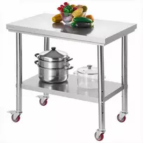 Nerūdijančio plieno maisto ruošimo stalas su ratais, reguliuojama lentyna, komercinei virtuvei restoranui viešbučiui garažui, 90 x 60 cm virtuvinis stalas, darbo stalas, metalinis baldų paviršius