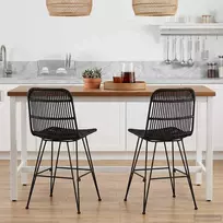 Valgomojo kėdė 2 pcs Juoda 41 x 55 x 85 cm Ratana ir Plienas