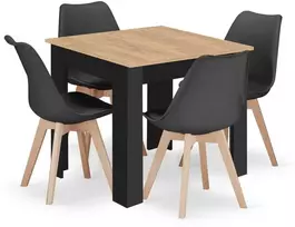 Leobert NP 80x80 Artisan stalas, juodos kojos, 4 MARK juodos kėdės, natūralios kojos