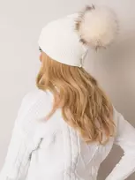 Moteriška kepurė su pomponu, ecru
