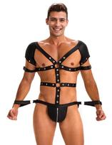 SuperLove Sexy Body Harness for Men with Zipped Crotch & Handcuffs 270 Black XL
