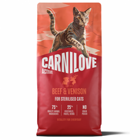 CARNILOVE ACTIVE Cat Beef & Venison Sterilised sausas pašaras katėms, Svoris 6 kg