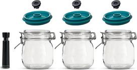 "Airtender" 3 x vakuuminiai dangteliai su 3 x "Kilner" konservavimo stiklainiais ir vakuuminiu siurbliu - išsaugokite maistą šviežią ir daugiau iki 5 x ilgiau (1000 ml)