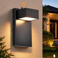 "Alighting" LED lauko sieninis šviestuvas su saulėlydžio jutikliu, 12 W IP44 sieninis lauko šviestuvas, juodas, skirtas lauko durims, kiemo teritorijai, garažui, 3000 K šiltos baltos spalvos, 20 cm aukščio