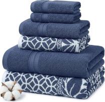 "Amrapur Overseas"; "Trefoil Filigree" 6 dalių grįžtamų dažytų siūlų žakardinių rankšluosčių rinkinys (indigo)