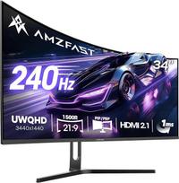 "Amzfast" 34 colių lenktas žaidimų monitorius, 3440 x 1440 UWQHD, 240 Hz, 21:9 VA skydelis, 1500R, 1 ms MPRT, "Adaptive Sync", HDR, DCI-P3 98 %, sRGB 130 %, Pip/PBP, HDMI2.1 ir DP1.4, VESA 75 x 75 mm, AMZG34C5 Q Pro