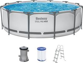 "Bestway" plieninis "Pro MAX" rėmo baseino komplektas su filtruojančiu siurbliu, skersmuo 366 x 100 cm, šviesiai pilkas, apvalus