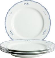 "Blue Country House" plokščios lėkštės, 4 vnt., 26 cm, porceliano, klasikinis gėlių apvadas, galima plauti indaplovėje, mėlyna/balta