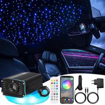"Bluetooth" APP/RF valdomas mirksintis LED stiklo pluošto žvaigždėtas dangaus šviesa su RGBW LED variklio vairuotoju su muzikos režimu, žvaigždžių lubų šviesolaidžio žibintai su 300 vienetų 3 m 0,75 mm optinio pluošto kabeliais automobiliui / namams