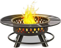 "Blumfeldt Rosario 3-in-1 Fire Pit": Ugniakuras, kepsninė ir stalas viename - didžiulis: 120 cm skersmuo, pasukamos ir reguliuojamo aukščio kepimo grotelės pagamintos iš V2A nerūdijančio plieno: Skersmuo 75 cm, plienas, grafitinis