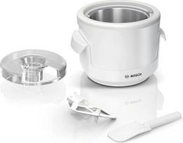 "Bosch" ledų gaminimo aparatas MUZS2EB, 550 ml, naminiams ledams, šerbeto ir šaldyto jogurto gaminimui, baltos spalvos, apsauginis dangtelis nuo purslų su pripildymo anga, tinka "Bosch" MUM serijos 2 virtuvės kombainams