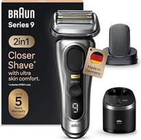 "Braun Series 9 Pro+" elektrinis skustuvas vyrams su 5 skustuvo elementais, "ProComfort" priedu, skustuvu, "2-in-1" sistema, valymo stotele, 60 min. trukmės akumuliatoriumi, pagamintas Vokietijoje, 9597 cm3, sidabrinės spalvos