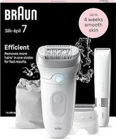 "Braun Silk-épil 7" moteriškas epiliatorius, ilgalaikis plaukelių šalintuvas, mini skustuvas kūnui, skustuvas moterims, skutimosi ir kirpimo priedas, 7-441, baltos ir sidabrinės spalvos