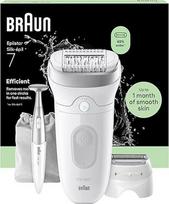 "Braun Silk-épil 7" moteriškas epiliatorius, plati galvutė, skirta lengvam plaukelių šalinimui, drėgnas ir sausas, ilgai išliekantis glotniai odai, įskaitant skutimosi priedą, trimerio priedą ir bikinio trimerį - 7-241, sidabrinės spalvos