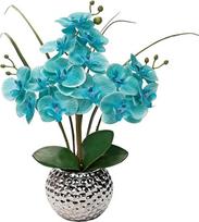 "Briful" dirbtinės gėlės Orchidėja Dirbtinis augalas Phalaenopsis Gėlės Dekoracijos Aukštis 49 cm tvirtai įtvirtintas keramikiniame vazone (šviesiai mėlyna)