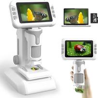 "Charmofun" mikroskopas vaikams, skaitmeninis mikroskopas su 64GB atminties kortele, mikroskopas vaikams su 4 colių LCD ekranu ir 1600 kartų didinimu, nuotraukų ir vaizdo įrašų įrašymas, rankos ir trikojo funkcija
