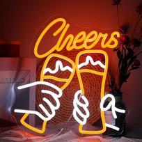 "Cheers" neoninis ženklas, LED neoniniai baro ženklai Sienų dekoracijos, USB maitinimo reguliuojamos alaus neoninės lempos, puikus baro aksesuarų dekoravimas namams, barui, barui, klubui, žaidimų kambariui, vakarėliui
