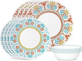 "Corelle Global Collection Vitrelle" "Triple Ply" perdirbto stiklo lengvas ekologiškas apvalus indų rinkinys, "Terracotta Dreams