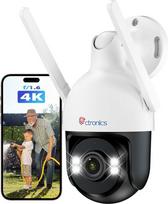 "Ctronics" 4K 8MP lauko stebėjimo kamera "WiFi", lauko PTZ kamera su žmonių, transporto priemonių, gyvūnų aptikimo ir automobilių sekimo funkcija, 2,4/5GHz "WiFi", 4K spalvų naktinis matymas, FTP ir NVR, 256GB TF/Cloud/PC, IP66/Metalas