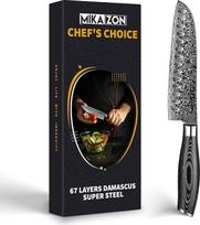 "Damask Santoku" - japoniškas 7 colių virtuvinis peilis su 67 sluoksnių plieno konstrukcija ir Pakka medine rankena dovanų dėžutėje