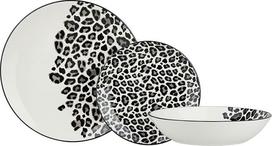 "Delys" 546151 18 dalių porcelianinis pietų servizas 6 asmenims Plokščios lėkštės Sriubos lėkštės Desertinės lėkštės Juodo leopardo dizaino