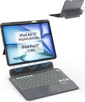 "eip Magnetix" klaviatūros dėklas "iPad Air 11" M3/M2/4th/5th Gen ir "Pro 11" 1-4 su patentuotais trumpaisiais klavišais, reguliuojamu stovu, nuimama klaviatūra, apšvietimu [Netinka "Pro 11 M4"]