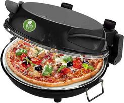 "Emerio" picų kepimo krosnelė, plokštė pagaminta iš ugniai atsparaus akmens, per trumpą laiką iškepa picą (taip pat skirta "TK Pizza"), 31,5 cm skersmens, 1200 W, laikmatis, be BPA, nerūdijančio plieno picos padėklas, PM-129032.2, juoda