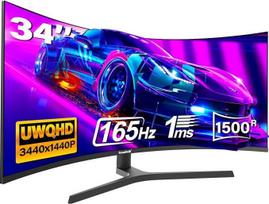 "Gawfolk" 34 colių itin plataus išlenkto žaidimų monitoriaus 165 Hz, 1500R kompiuterio ekranas UWQHD 3440 x 1440 su aukščio reguliavimu, išlenktas kompiuterio ekranas, VA, ekrano prievadas, HDMI, palaiko VESA 75 x 75 mm