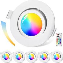 "GeyouLux" LED įleidžiamas prožektorius, reguliuojamas, RGB taškinis 230 V 68 mm aliuminis, IP44 5 W 3CCT 3000 K/4000 K/6000 K įleidžiami šviestuvai, 120° + 45° pasukamas lubų prožektorius, baltas su IR nuotolinio valdymo pulteliu, skirtas