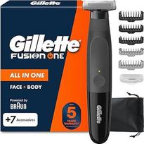 "Gillette Fusion One Hybrid" hibridinis elektrinis skustuvas veidui ir kūnui, barzdos skustuvas, 3 šukų priedai ir 2 kūno šukos, vandeniui atsparus skustuvas, 45 minučių veikianti baterija, maitinamas "Braun" - juodas