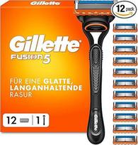 "Gillette Fusion5" vyriškas skustuvas - 1 drėgnas skustuvas, 12 atsarginių peiliukų su tepalinėmis juostelėmis sklandžiam skutimuisi ir 5 peiliukai kruopščiam ir ilgalaikiam skutimuisi - juodas