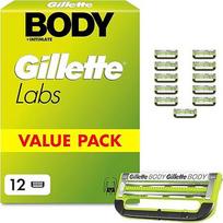 "Gillette Labs" kūno ir intymių vietų skustuvo peiliukai vyrams - 12 originalių atsarginių peiliukų vyrams - 2 peiliukai, apsaugantys nuo įaugusių plaukelių ir sudirginimo, su ilgai išliekančia tepimo juostele