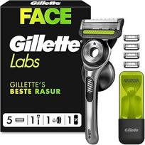 "Gillette Labs" vyriškas skustuvas su valymo elementu, drėgnas skustuvas vyrams - 1 antgalis, 5 keičiami peiliukai ir sieninis laikiklis, kad būtų patogu laikyti vonios kambaryje - nerūdijantis plienas, pilkas