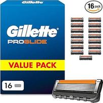 "Gillette Proglide" skustuvo peiliukai, 16 originalių atsarginių peiliukų vyrams, 2 tepimo juostelės prieš ir po peiliukų ir "Everglide" tepimo juostelės, užtikrinančios neįtikėtiną kruopštumą ir komfortą
