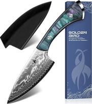 "Golden Bird" lauko peilis "Damask" medžioklinis peilis su plastikine rankena su "Aurora" dizainu ir mediniu dėklu - "Bushcraft" peilis stovyklavimui - dovanos vyrams