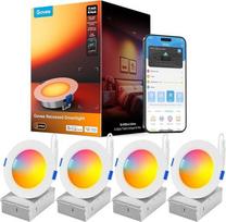 "Govee Smart LED" įleidžiami prožektoriai, 11 W, RGBWW įleidžiami šviestuvai, 120 mm, reguliuojamas apšvietimas, itin plokšti lubų prožektoriai, suderinami su "Matte" ir "Alexa" 850 LM, įleidžiami prožektoriai vonios kambariui, virtuvei, svetainei, 4 vnt.