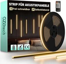 "GZBtech Acoustic Panels", LED juostelė su nuotolinio valdymo pulteliu, 5 m, lanksčios pjaunamos juostelės, 3000 K, šilta balta spalva, reguliuojamos sieninės plokštės, juostinė šviesa, IP67 atspari vandeniui, juoda, lipni šviesa akustinėms plokštėms