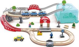 "Hape Railway World City Railway" traukinių rinkinys su bėgiais, tuneliais, priedais ir transporto priemonėmis, Montessori žaislas, kūrybiškas konstravimas ir žaidimas, 48 dalys, skirtas vaikams nuo 3 metų