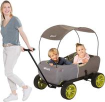 "Hauck Eco Mobile Handcart" vežimėlis 2 vaikams su stogeliu nuo saulės ir sėdynių paminkštinimu, sulankstomas, apkrova 50 kg - miško žalia