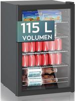 "Heinrich´s" gėrimų šaldytuvas, nuo 5 iki 18 °C, 115 litrų, 4 lentynos, 41 dB mini šaldytuvas su stiklinėmis durimis, kompaktiškas ir tylus: 41 dB, LED vidinis apšvietimas, puikiai tinka biurui, stovyklavietei, sodui
