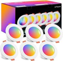 "HEKEE" įleidžiami prožektoriai LED RGB "Bluetooth", 68-85 mm skersmens RGBW LED prožektoriai, spalvoti LED įleidžiami prožektoriai, 2700 K - 6000 K IP44, įleidžiami prožektoriai su laikmačiu ir programėlės valdymu (6 vnt.)
