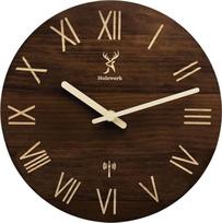 "Holzwerk XL Vintage Natural Wood Radio-Controlled Wall Clock" Medinis laikrodis Radijo bangomis valdomas laikrodis Tylus judesys be tykojimo garsų Rudas tylus retro kaimiškas medžio masyvo laikrodis Romėniški skaitmenys 40 cm (Roman Brown Radio)
