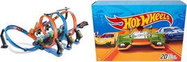 "Hot Wheels" kamščiatraukio trasos rinkinys [išskirtinai "Amazon"] ir DXY59, 20 1:64 liejamų transporto priemonių dovanų rinkinys, 20 žaislinių automobilių, atsitiktinis pasirinkimas, nuo 3 metų [išskirtinai "Amazon"]