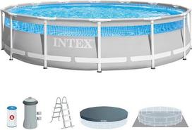 "Intex" 26722NP "Prism Frame Clearview" apvalus antžeminis baseinas Filtravimo siurblys 3785 l/h, kopėčios, paklotas ir brezentas, 12706 l, plienas ir PVC, pilkas, 427 x 107 cm