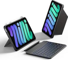 "iPad mini 7/6" klaviatūros dėklas HOU, itin plona sulankstomoji klaviatūra, magnetinis tvirtinimas, daugiakryptis reguliavimas, apvalus apsauginis dėklas, funkciniai klavišai, 7 spalvų foninis apšvietimas, QWERTZ