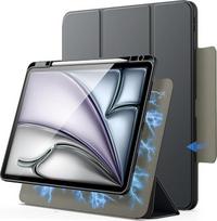 "JETech" magnetinis nuimamas dėklas "iPad Air" 13 colių M4/M3/M2 (2026/2025/2024) su rašiklio laikikliu, nuimamu besisukančiu permatomu dangteliu, portreto/landšafto stovu (kosminės pilkos spalvos)