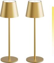 "K-Bright" 2 LED akumuliatorinių stalinių lempų paketas, belaidis, įkraunamas, 3000K/4000K/6000K, trys spalvų temperatūros, stalinė lempa su USB-C, atspari vandeniui, IP54, aukso spalvos
